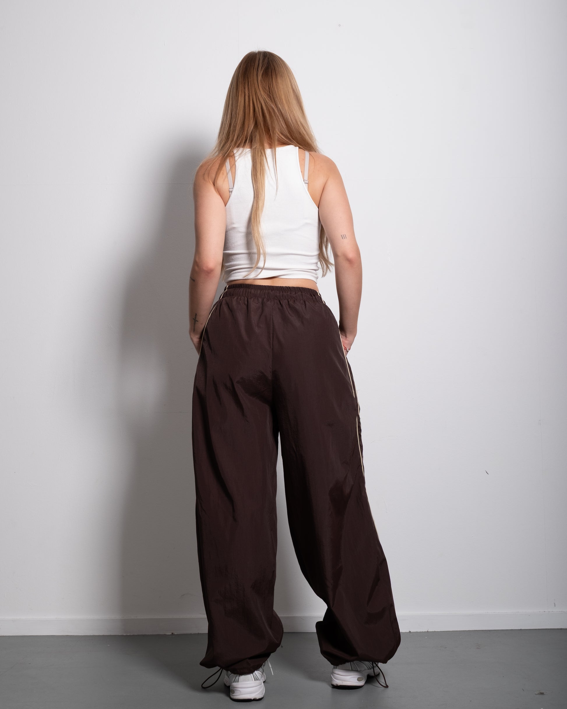 Wide Leg Contrast Piping Drawstring Track Pants Brown | SEISHIKI STUDIO