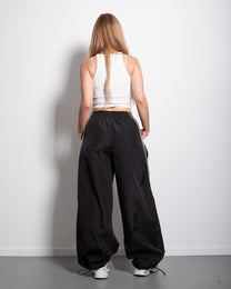 Wide Leg Contrast Piping Drawstring Track Pants Black | SEISHIKI STUDIO