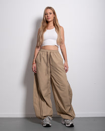 Wide Leg Contrast Piping Drawstring Track Pants Taupe | SEISHIKI STUDIO