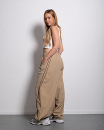 Wide Leg Contrast Piping Drawstring Track Pants Taupe | SEISHIKI STUDIO