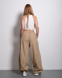 Wide Leg Contrast Piping Drawstring Track Pants Taupe | SEISHIKI STUDIO