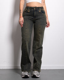 INSEAM 75CM - STRETCHY ACID wash front seam wide leg jeans | SEISHIKI STUDIO