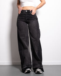 INSEAM 80CM - NON STRETCH - BLACK WIDE LEG JEANS WITH LIGHT SHADING AND STRAIGHT SEAMS | SEISHIKI STUDIO