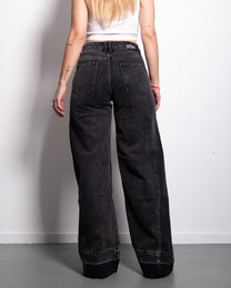 INSEAM 80CM - NON STRETCH - BLACK WIDE LEG JEANS WITH LIGHT SHADING AND STRAIGHT SEAMS | SEISHIKI STUDIO