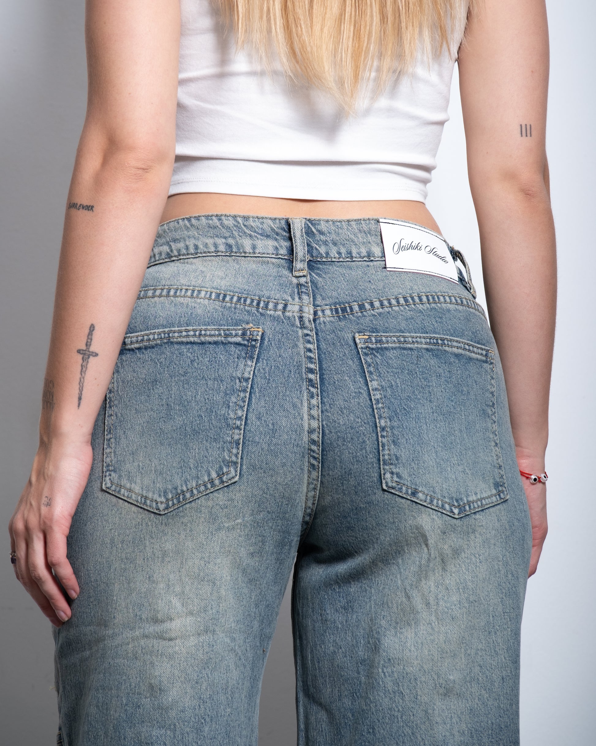 INSEAM 81CM - RIVET DETAIL WIDE LEG JEANS | SEISHIKI STUDIO