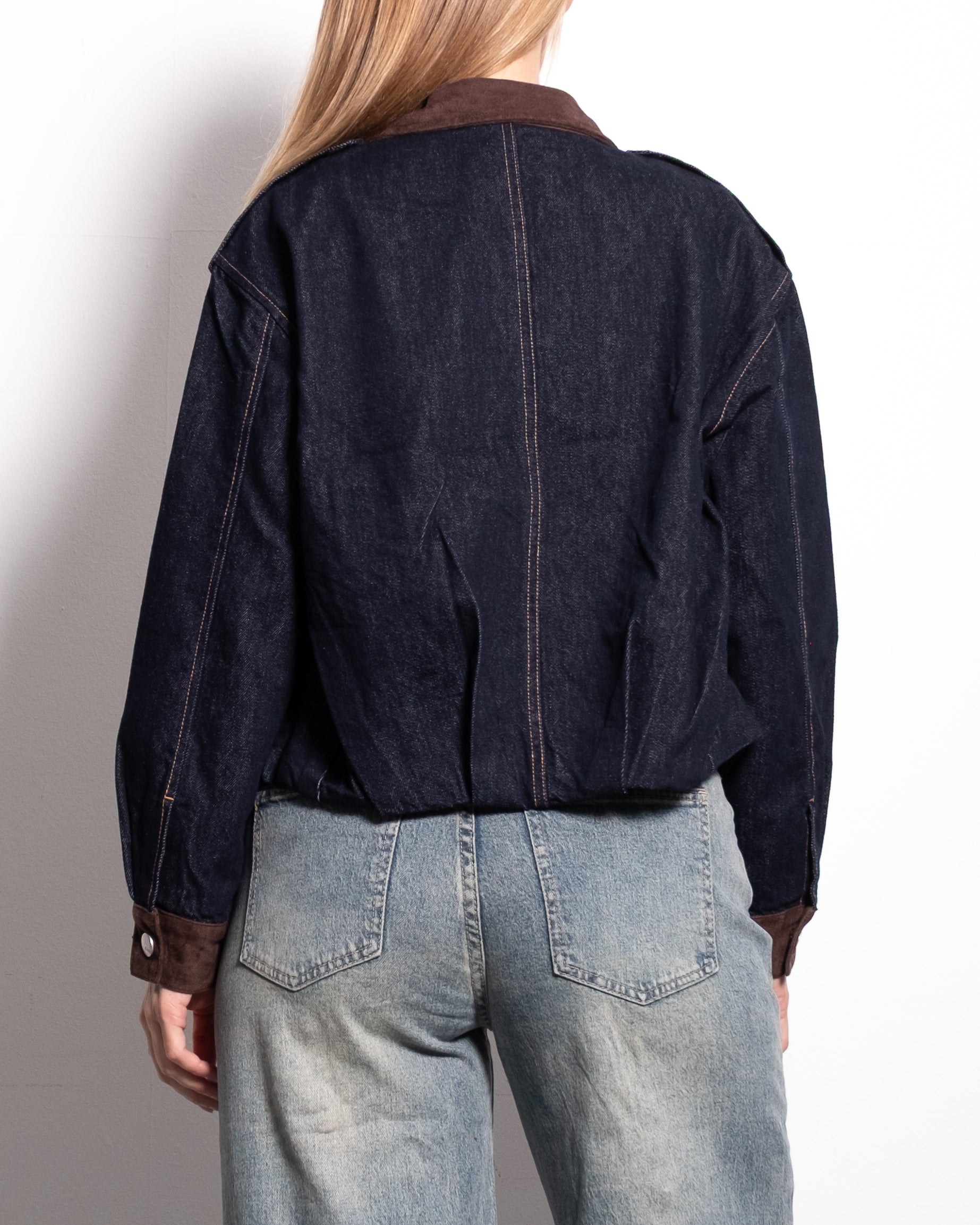CONTRAST COLLAR DENIM BOMBER JACKET | SEISHIKI STUDIO