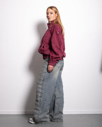 DOUBLE-BREASTED FAUX SUEDE UTILITY BOMBER JACKET ROSE RED | SEISHIKI STUDIO