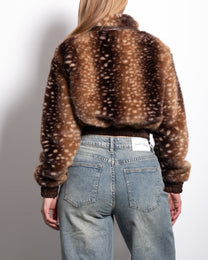 Doe Print Faux Fur Zip-up Jacket With Contrast Collar | SEISHIKI STUDIO