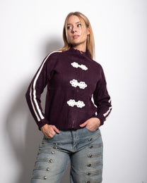 FROG CLOSURE STRIPE KNITTED TRACK JACKET PURPLE | SEISHIKI STUDIO