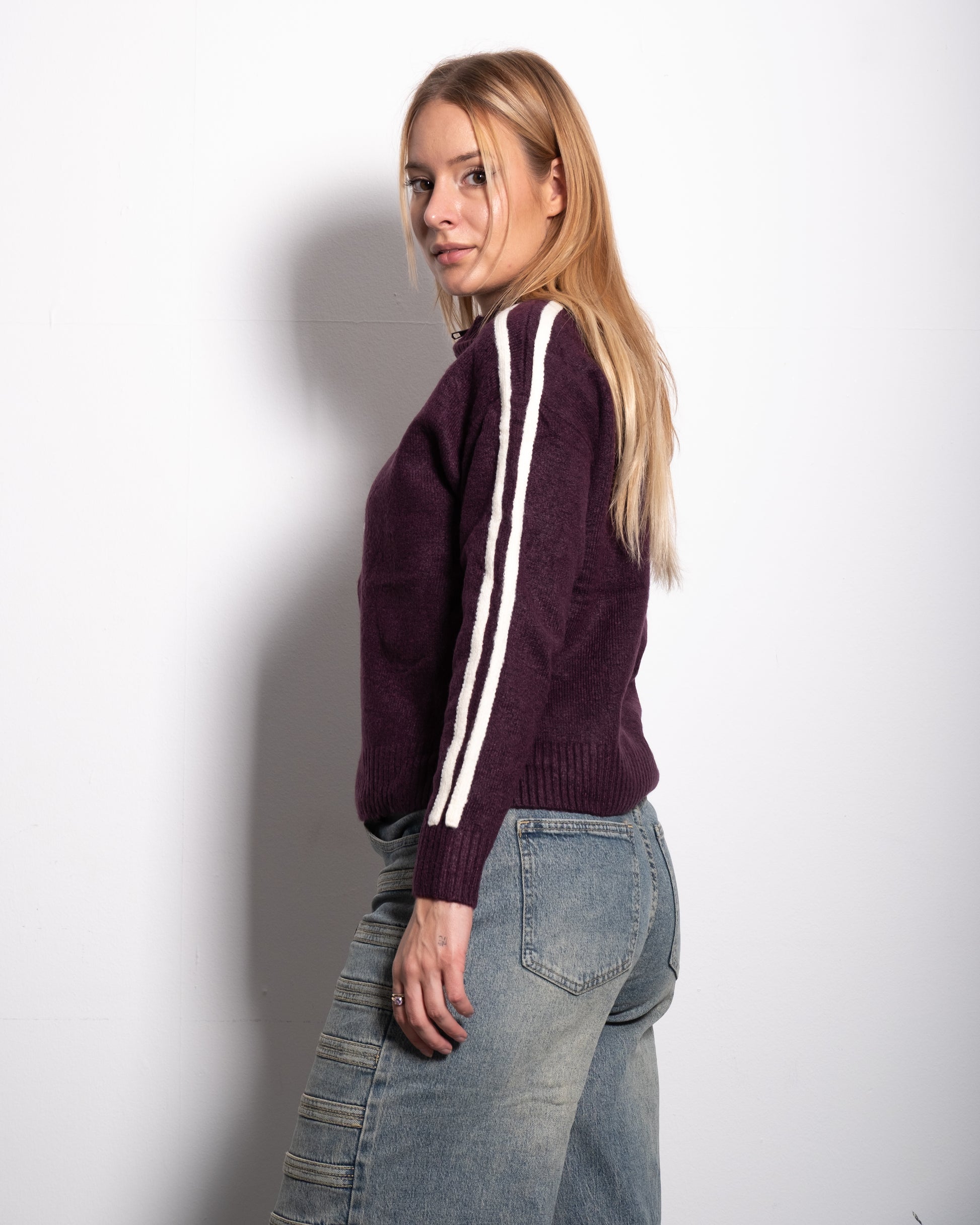 FROG CLOSURE STRIPE KNITTED TRACK JACKET PURPLE | SEISHIKI STUDIO