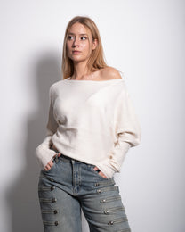 RELAXED FIT WIDE NECK SWEATER CREAM | SEISHIKI STUDIO