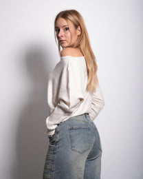 RELAXED FIT WIDE NECK SWEATER CREAM | SEISHIKI STUDIO