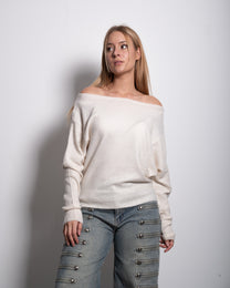 RELAXED FIT WIDE NECK SWEATER CREAM | SEISHIKI STUDIO