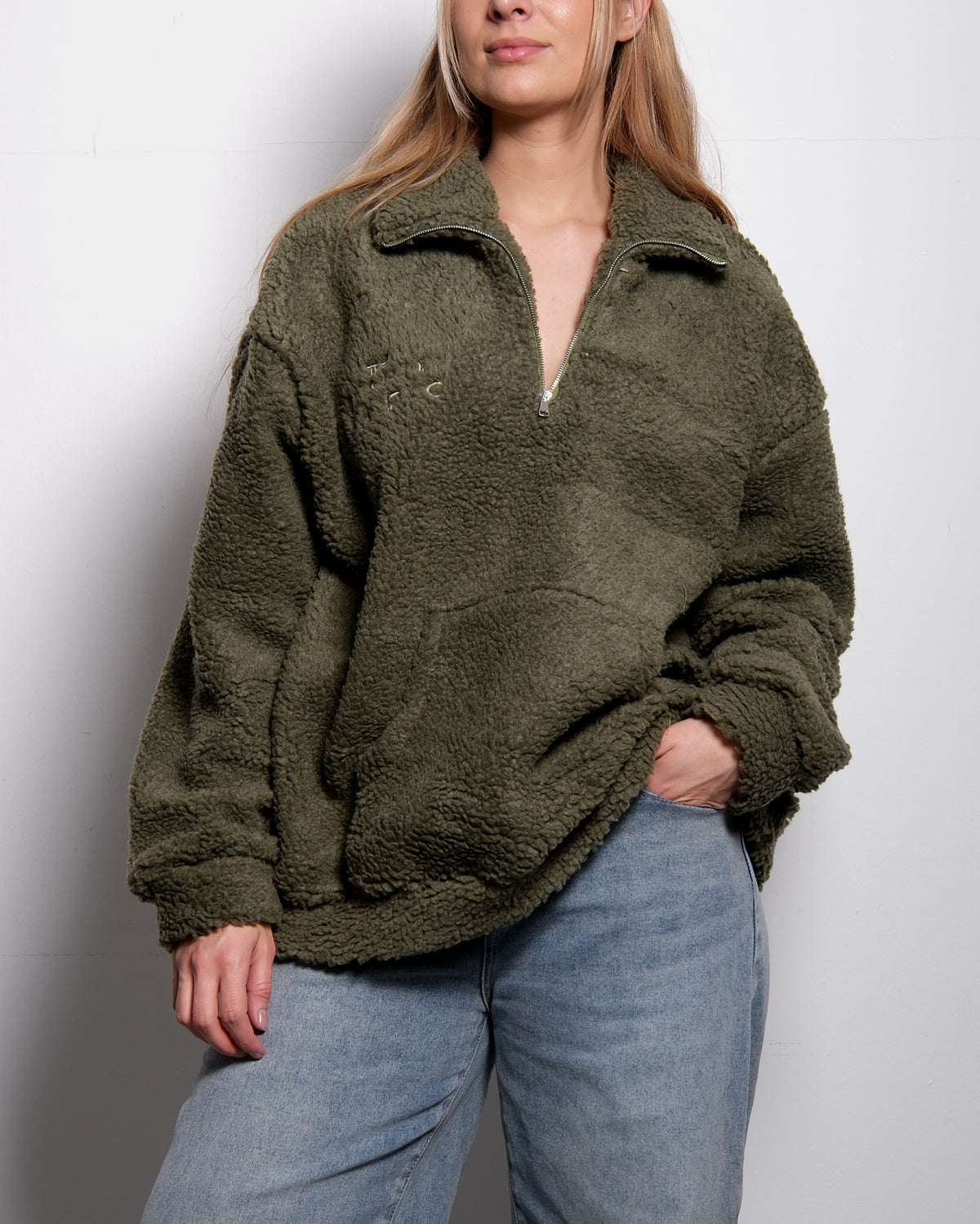 Green Oversized Teddy Quarter Zip Sweater – Fluffy Cozy Pullover | Seishiki Studio