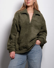 Green Oversized Teddy Quarter Zip Sweater – Fluffy Cozy Pullover | Seishiki Studio