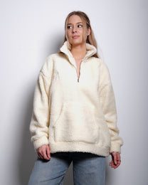 Cream Oversized Teddy Quarter Zip Sweater – Fluffy Cozy Pullover | Seishiki Studio