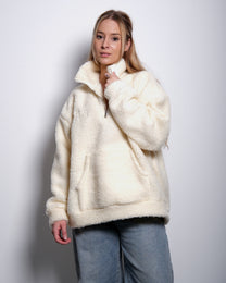 Cream Oversized Teddy Quarter Zip Sweater – Fluffy Cozy Pullover | Seishiki Studio