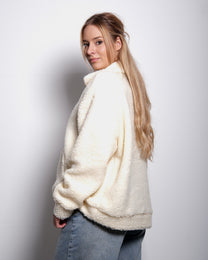 Cream Oversized Teddy Quarter Zip Sweater – Fluffy Cozy Pullover | Seishiki Studio