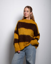 Fluffy Striped Sweater Yellow and Taupe | SEISHIKI STUDIO