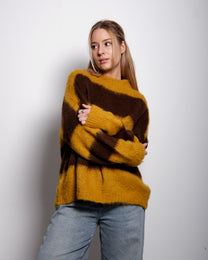 Fluffy Striped Sweater Yellow and Taupe | SEISHIKI STUDIO