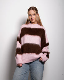 Fluffy Striped Sweater Pink and Brown | SEISHIKI STUDIO