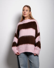 Fluffy Striped Sweater Pink and Brown | SEISHIKI STUDIO
