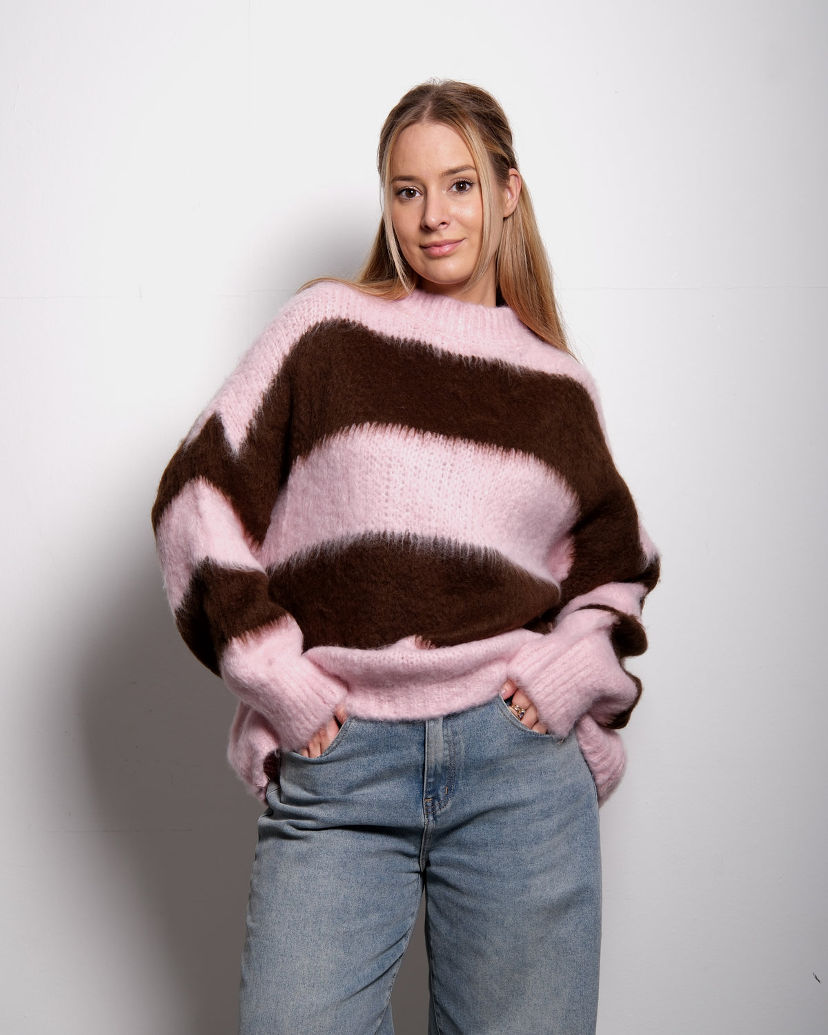 Fluffy Striped Sweater Pink and Brown | SEISHIKI STUDIO