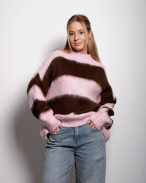 Fluffy Striped Sweater Pink and Brown | SEISHIKI STUDIO