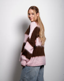 Fluffy Striped Sweater Pink and Brown | SEISHIKI STUDIO