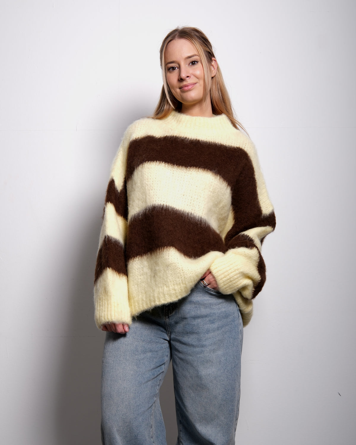 Fluffy Striped Sweater Pastel Yellow and Brown | SEISHIKI STUDIO