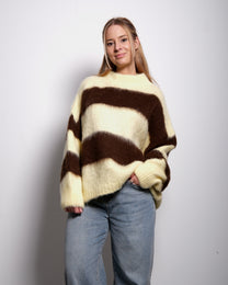 Fluffy Striped Sweater Pastel Yellow and Brown | SEISHIKI STUDIO