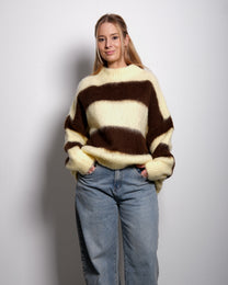 Fluffy Striped Sweater Pastel Yellow and Brown | SEISHIKI STUDIO