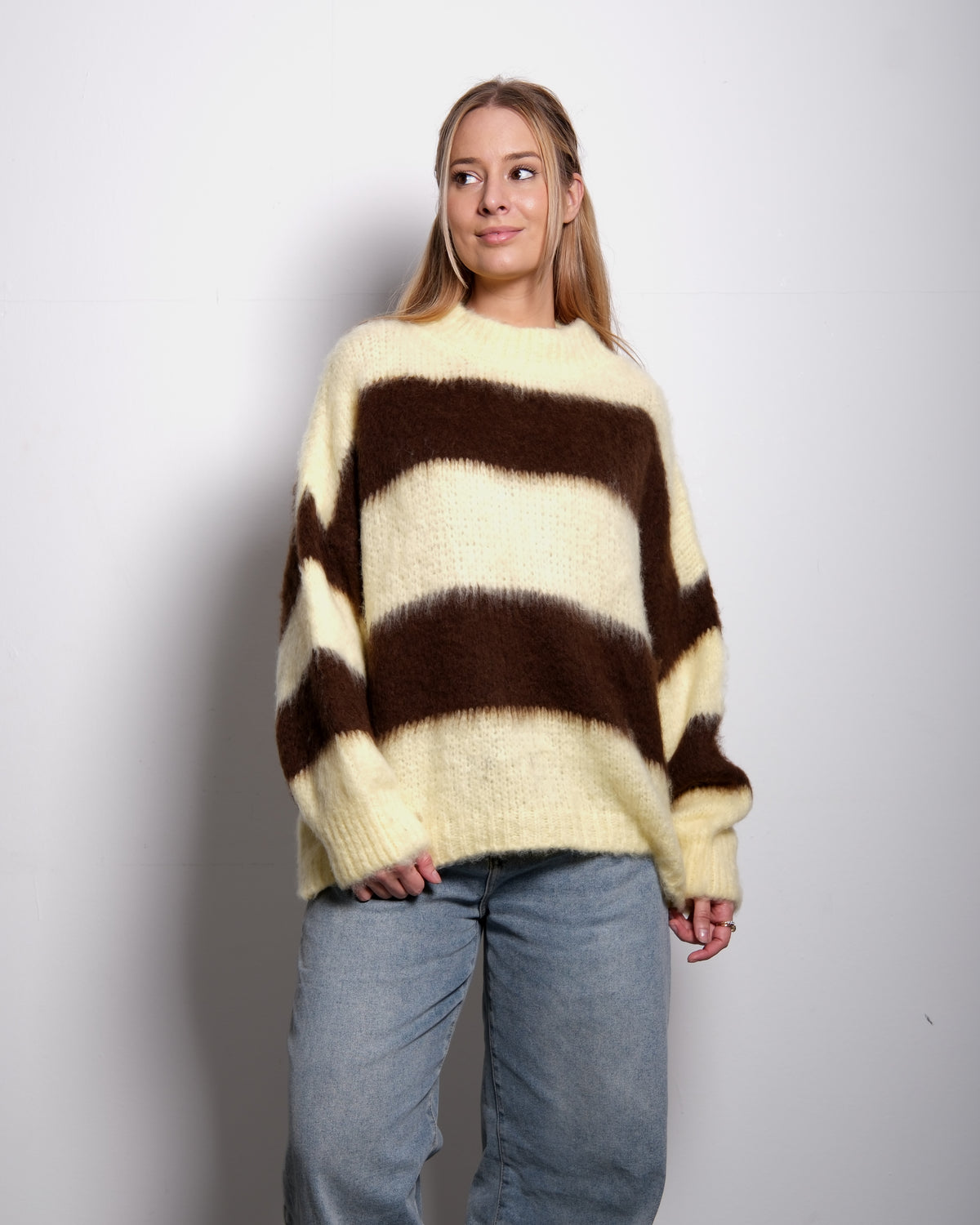 Fluffy Striped Sweater Pastel Yellow and Brown | SEISHIKI STUDIO