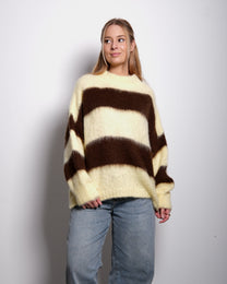 Fluffy Striped Sweater Pastel Yellow and Brown | SEISHIKI STUDIO