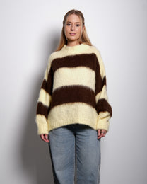 Fluffy Striped Sweater Pastel Yellow and Brown | SEISHIKI STUDIO