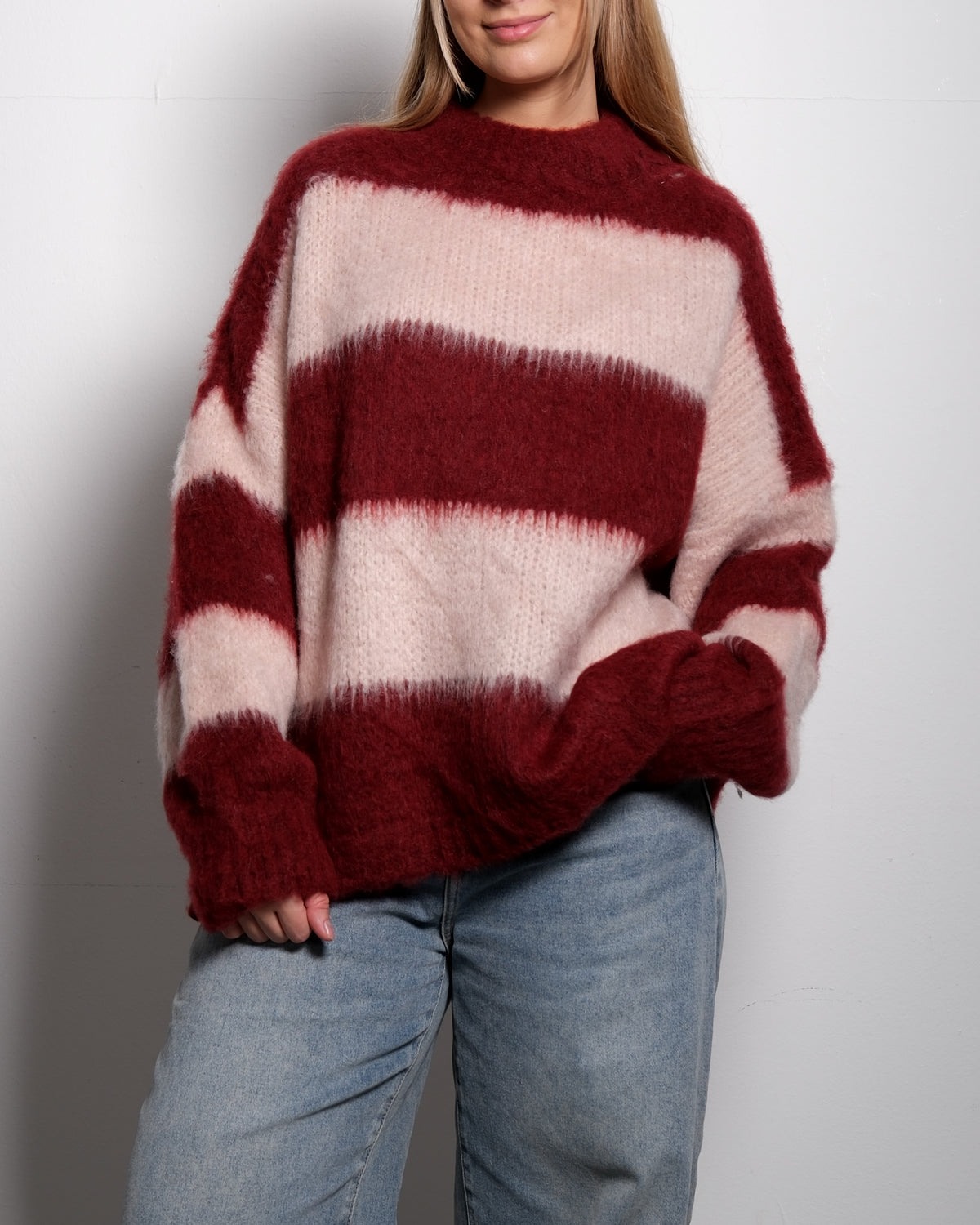 Fluffy Striped Sweater Red and Pink | SEISHIKI STUDIO