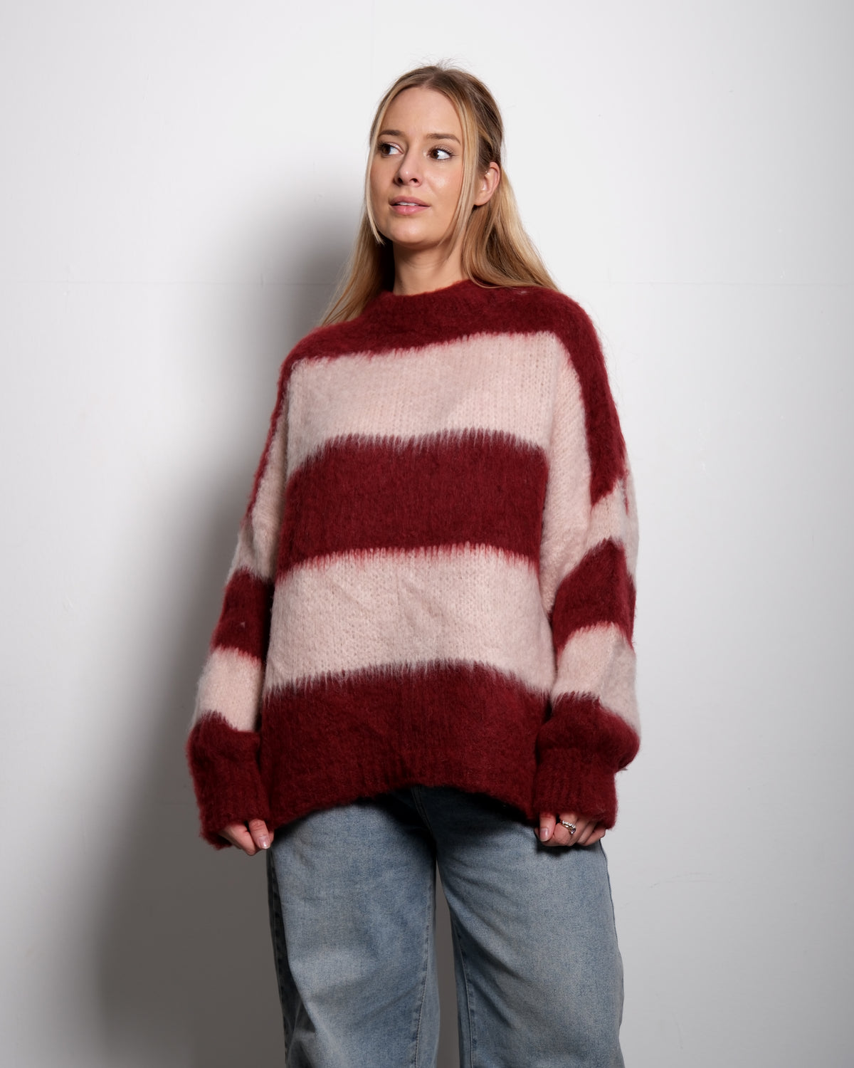 Fluffy Striped Sweater Red and Pink | SEISHIKI STUDIO