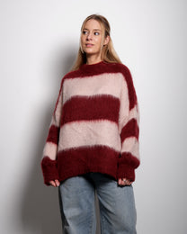 Fluffy Striped Sweater Red and Pink | SEISHIKI STUDIO