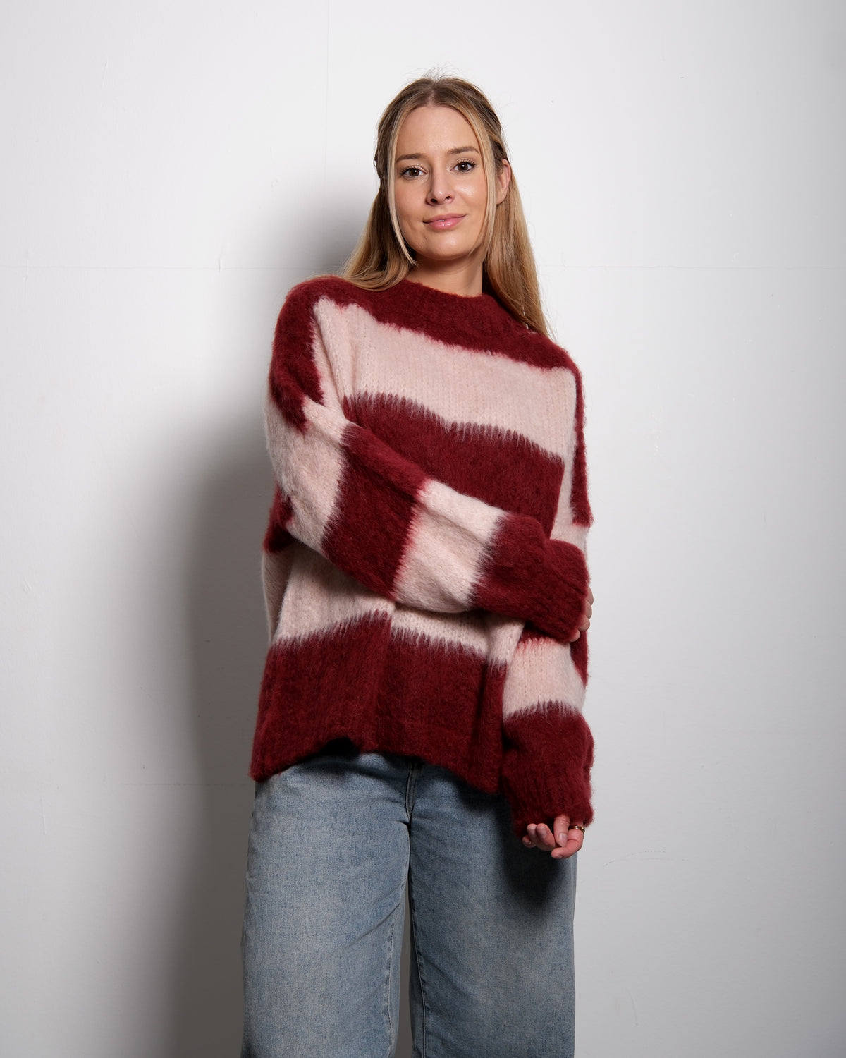 Fluffy Striped Sweater Red and Pink | SEISHIKI STUDIO