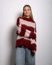 Fluffy Striped Sweater Red and Pink | SEISHIKI STUDIO