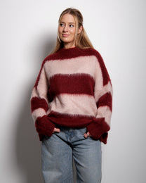 Fluffy Striped Sweater Red and Pink | SEISHIKI STUDIO