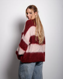 Fluffy Striped Sweater Red and Pink | SEISHIKI STUDIO