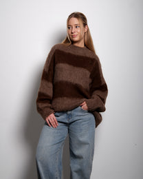 Fluffy Striped Sweater Taupe and Brown | SEISHIKI STUDIO