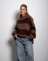 Fluffy Striped Sweater Taupe and Brown | SEISHIKI STUDIO