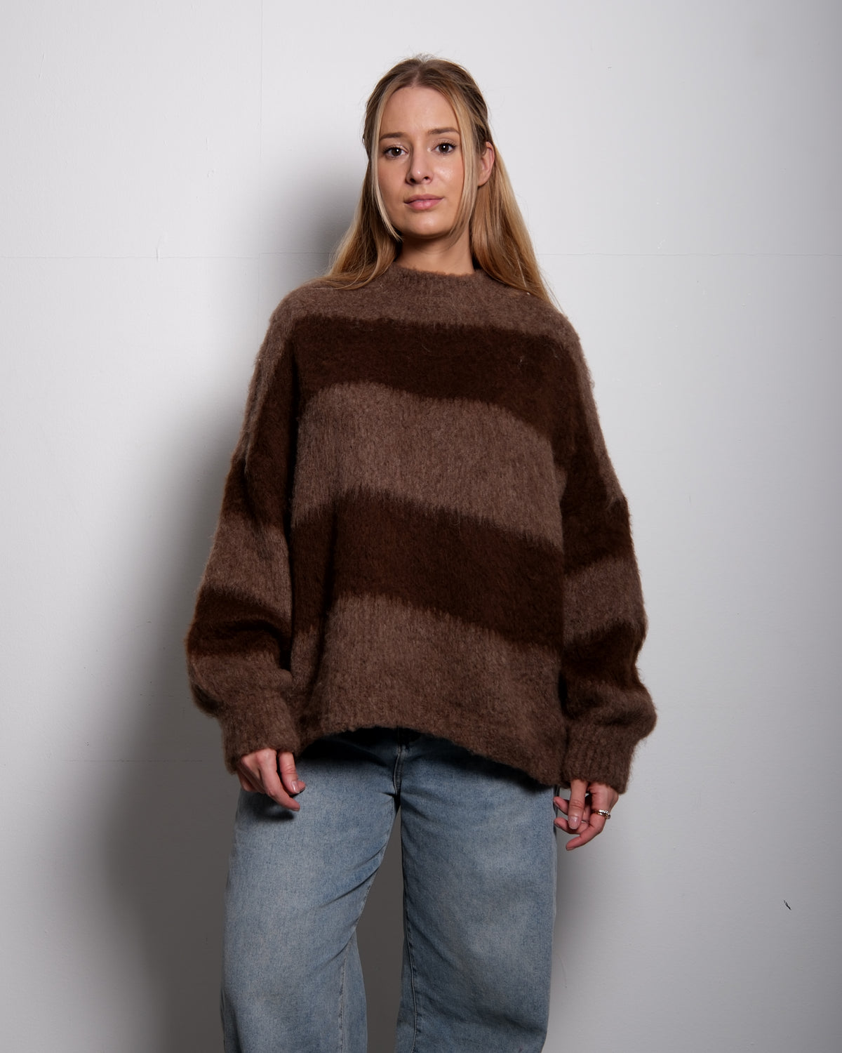 Fluffy Striped Sweater Taupe and Brown | SEISHIKI STUDIO