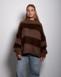 Fluffy Striped Sweater Taupe and Brown | SEISHIKI STUDIO