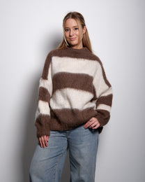 Fluffy Striped Sweater Taupe and White | SEISHIKI STUDIO