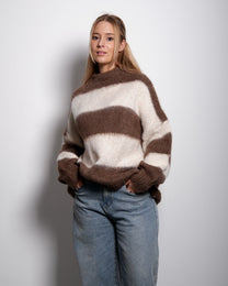 Fluffy Striped Sweater Taupe and White | SEISHIKI STUDIO