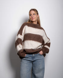 Fluffy Striped Sweater Taupe and White | SEISHIKI STUDIO