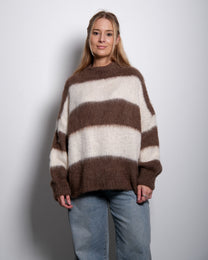 Fluffy Striped Sweater Taupe and White | SEISHIKI STUDIO